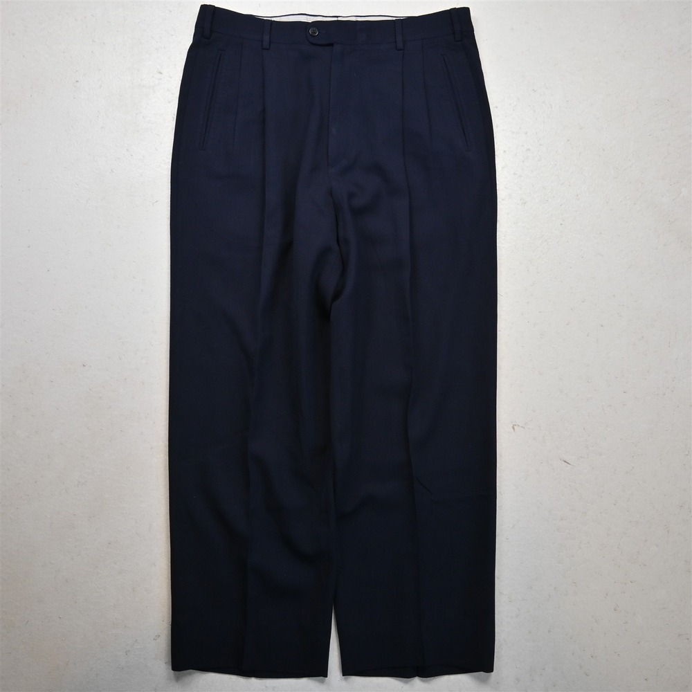 Zanella 33x29 Dark Blue 100% Wool Duncan Pleated Baggy Mens Pants
